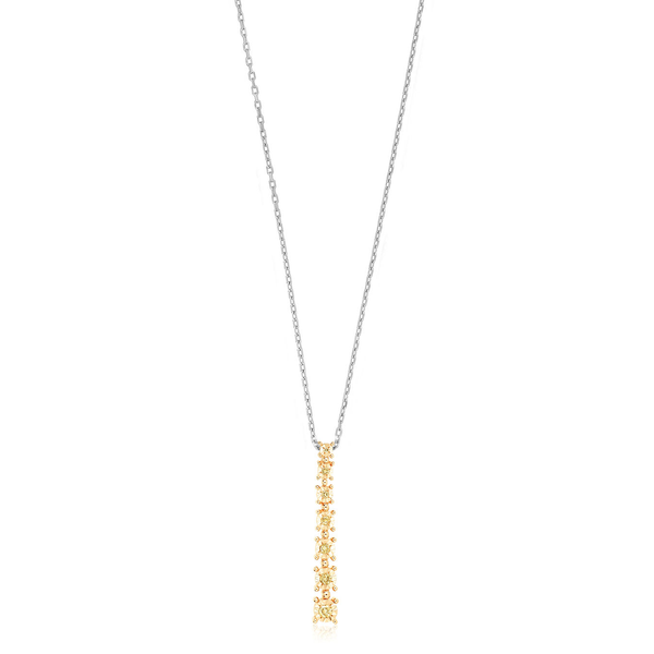 Sterling Silver/ YGP 7 Yellow Round Diamond= 0.08ct TW Gradated Drop Pendant On 18in Cable Chain House of Silva Wooster, OH