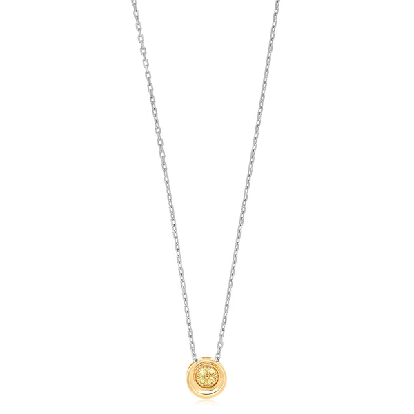 Sterling Silver/ YGP 4 Round Yellow Diamond= 0.05ct TW Mock Bezel Cluster Pendant House of Silva Wooster, OH