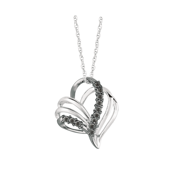 Sterling Silver/ Black Rhodium Plated 12 Round Brown Diamond= 0.04ct TW Heart Pendant House of Silva Wooster, OH