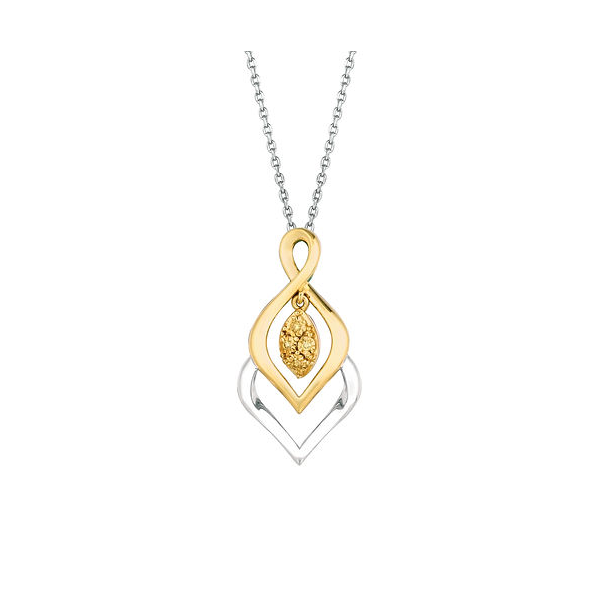 Sterling Silver/ YGP 4 Round Yellow Diamonds=0.03ct TW Heart And Twist Moving Center Diamond Pendant House of Silva Wooster, OH