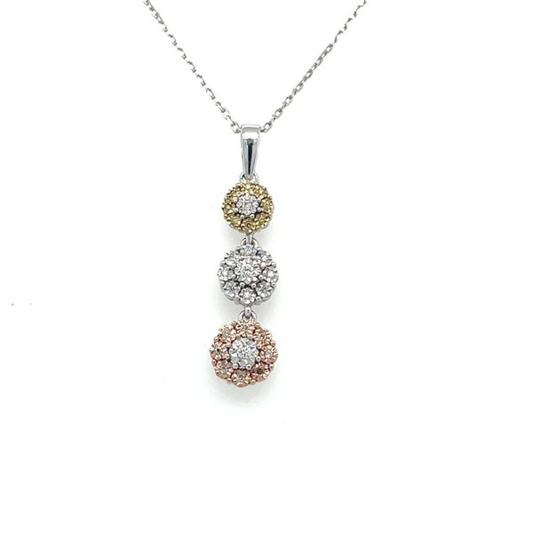 Sterling Silver/ RGP/YGP 8 Round Brown Diamonds= 0.03ct TW/ 8 Round Yellow Diamonds= 0.02ct TW/ 11 Round White Diamonds= 0.13ct TW Tri Tone Flower Clu House of Silva Wooster, OH