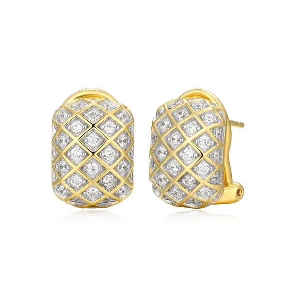 Sterling Silver Charles Garnier Quilted Rhodium and Yellow Gold Plated CZ Earrings House of Silva Wooster, OH