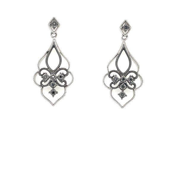 Sterling Silver With Black Rhodium Plating Filigree Stud Chandelier With Miligrain 12 Round 