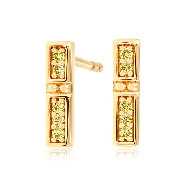Sterling Silver/ YGP 10 Round Yellow Diamond= 0.05ct TW Bar Stud Earrings House of Silva Wooster, OH