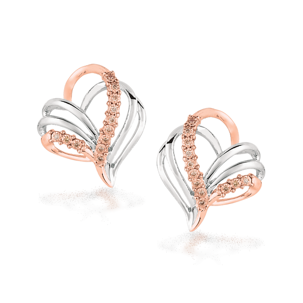 Sterling Silver/ RGP 12 Round Brown Diamonds= 0.04ct TW Heart Stud Earrings House of Silva Wooster, OH