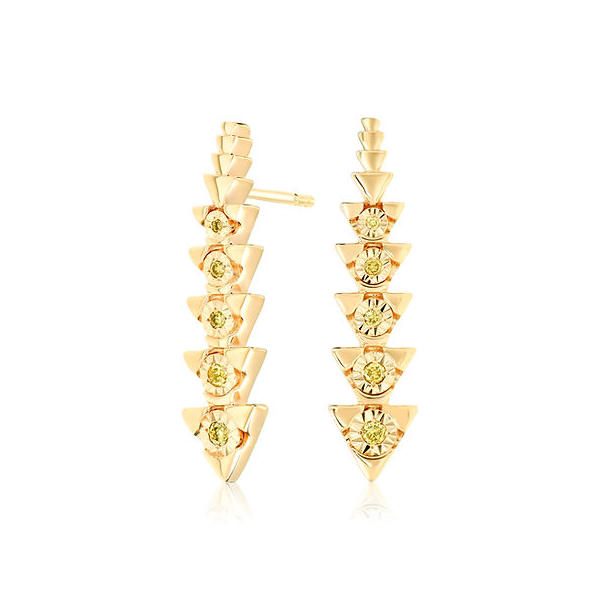 Sterling Silver/ YGP 10 Round Yellow Diamond = 0.07ct TW Graduated Triangle Drop Stud Earrings House of Silva Wooster, OH