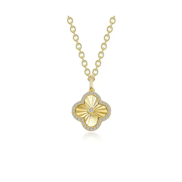 Simulated Diamond Halo Quatrefoil Medallion Necklace House of Silva Wooster, OH