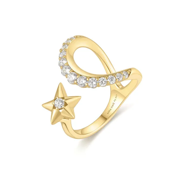 Gold Sparkling Moon & Star Adjustable Ring Image 3 House of Silva Wooster, OH