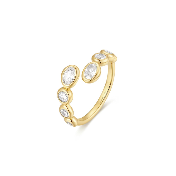 Gold Organic Pebble Spiral Bezel Adjustable Ring Image 2 House of Silva Wooster, OH
