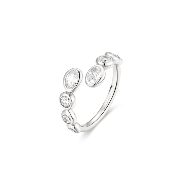 Silver Organic Pebble Spiral Bezel Adjustable Ring Image 2 House of Silva Wooster, OH