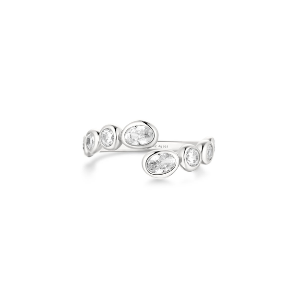 Silver Organic Pebble Spiral Bezel Adjustable Ring House of Silva Wooster, OH