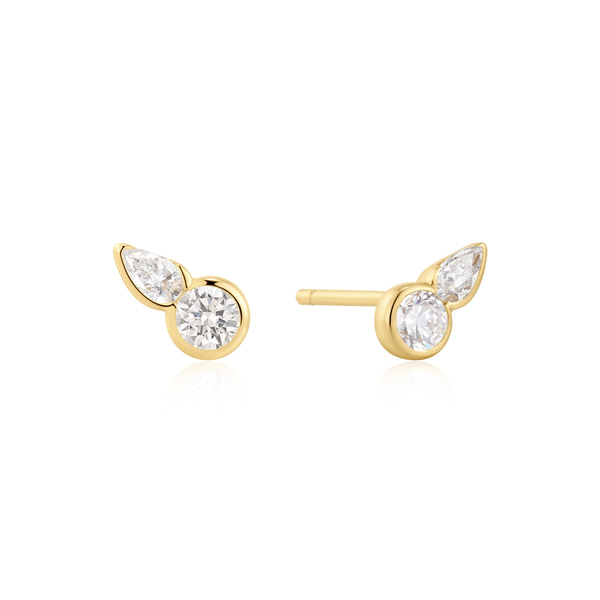 Gold Bezel Round & Teardrop Stud Earrings House of Silva Wooster, OH