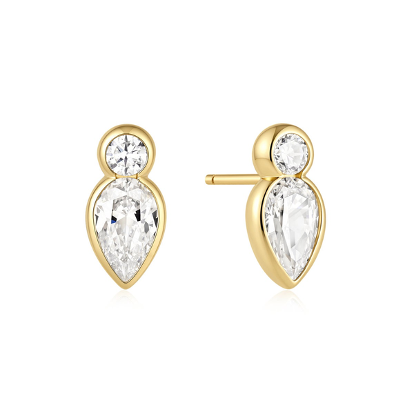 Gold Bezel Inverted Teardrop & Round Stud Earrings House of Silva Wooster, OH