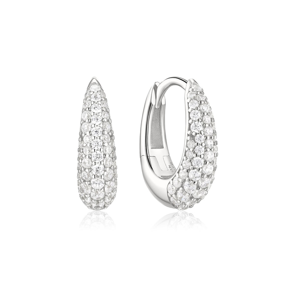 Silver Pave' Dome Huggie Hoop Earrings House of Silva Wooster, OH