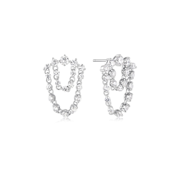 Silver Sparkling Arc with Double Chain Stud Earrings House of Silva Wooster, OH