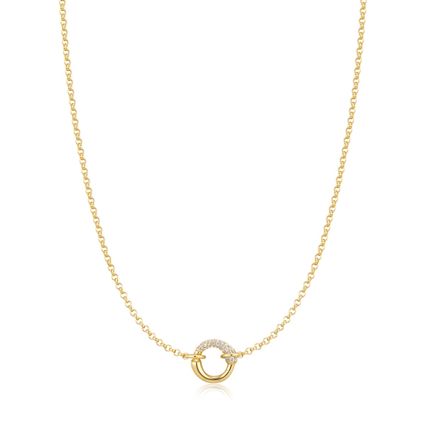 Gold Half Pavé & Polish Hoop Necklace House of Silva Wooster, OH