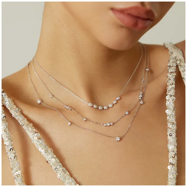 Silver Sparkling Bezel Cubic Zirconia Station Necklace Image 2 House of Silva Wooster, OH