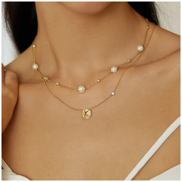 Gold Pearl And Star Station Necklace Image 2 House of Silva Wooster, OH