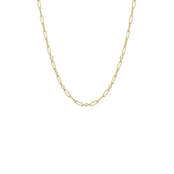 Gold Bezel Station Paper Clip Chain Necklace House of Silva Wooster, OH
