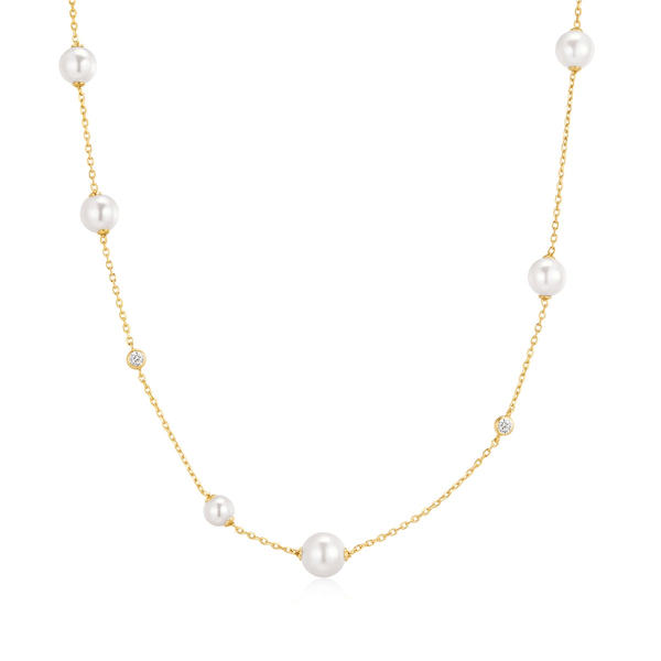 Luna Gaze Gold Asymmetric Shell Pearl Station Necklace House of Silva Wooster, OH