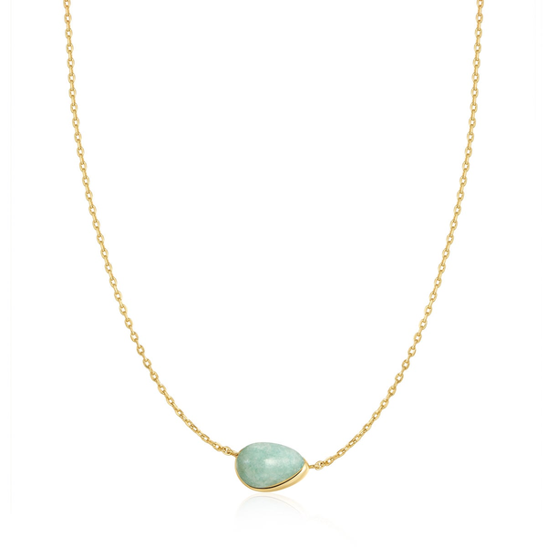 Gold Bezel Amazonite Organic Dome Pebble Necklace House of Silva Wooster, OH