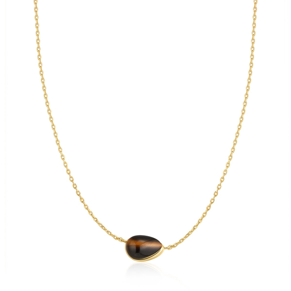 Gold Bezel Tiger’s Eye Organic Dome Pebble Necklace House of Silva Wooster, OH