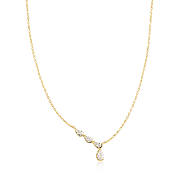 Gold Half-Bezel Angled & Dangle Teardrop Necklace House of Silva Wooster, OH