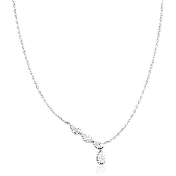 Silver Half-Bezel Angled & Dangle Teardrop Necklace House of Silva Wooster, OH