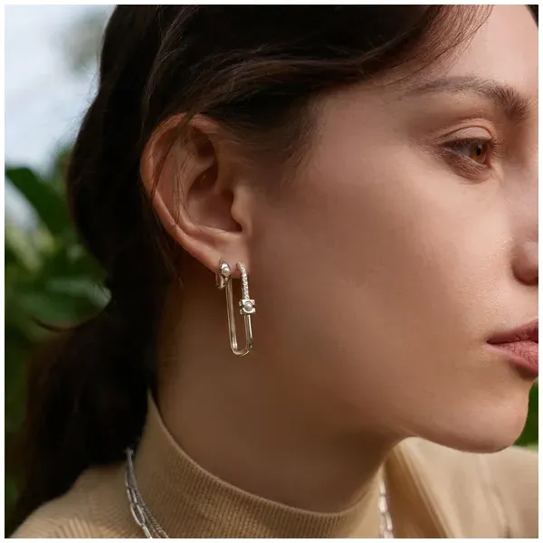 Ania Haie Silver Pearl Geometric Huggie Hoop Earrings Image 2 House of Silva Wooster, OH