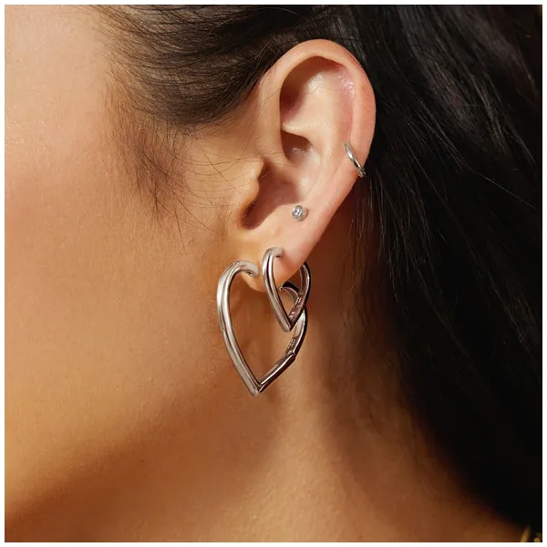 Silver Medium Heart Hoop Earrings Image 2 House of Silva Wooster, OH