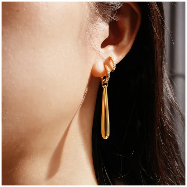 Gold Long Water Droplet Drop Earrings Image 2 House of Silva Wooster, OH