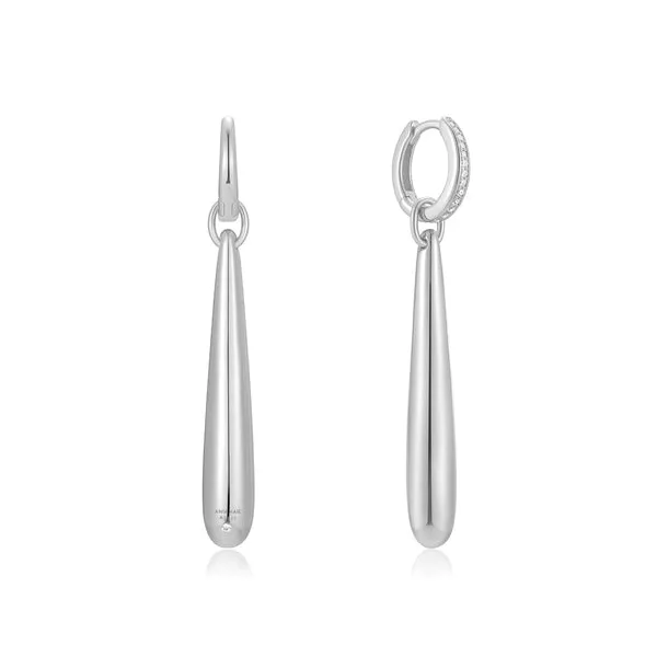 Silver Long Water Droplet Drop Earrings Image 3 House of Silva Wooster, OH