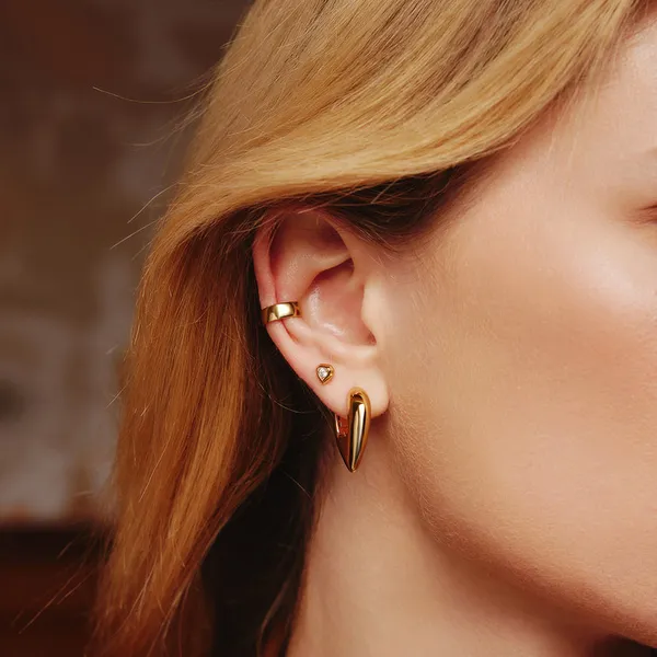 Gold Sparkling Shield Stud Earrings Image 3 House of Silva Wooster, OH