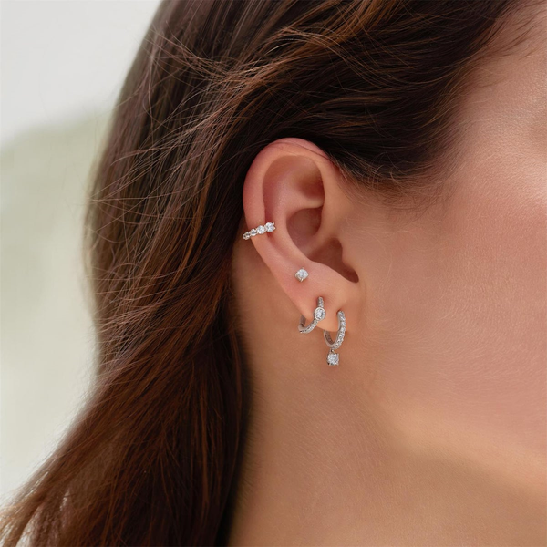 Luna Gaze Silver Pave' Row & Bezel -Set Huggie Hoop Earrings Image 2 House of Silva Wooster, OH