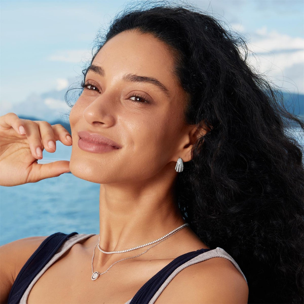 Tide Echo Silver Pave Shrimp Stud Hoop Earrings Image 2 House of Silva Wooster, OH