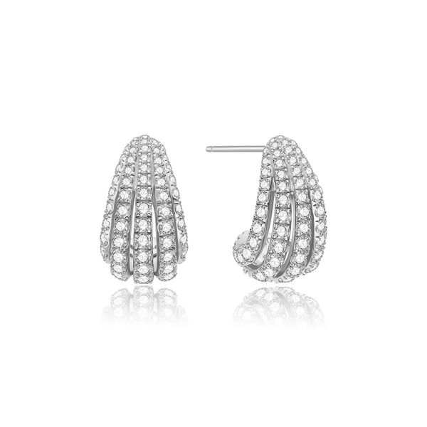 Tide Echo Silver Pave Shrimp Stud Hoop Earrings House of Silva Wooster, OH