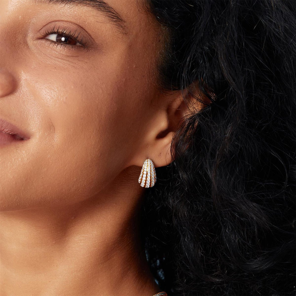 Tide Echo Gold Pave Shrimp Stud Hoop Earrings Image 2 House of Silva Wooster, OH