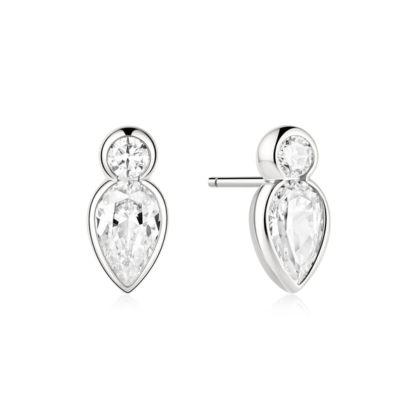Silver Bezel Inverted Teardrop & Round Stud Earrings House of Silva Wooster, OH