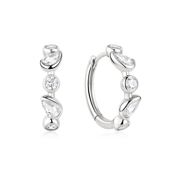 Silver Bezel Round & Teardrop Huggie Hoop Earrings House of Silva Wooster, OH