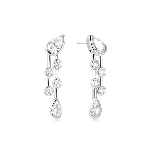 Silver Half-Bezel Teardrop Dual Drop Stud Earrings House of Silva Wooster, OH