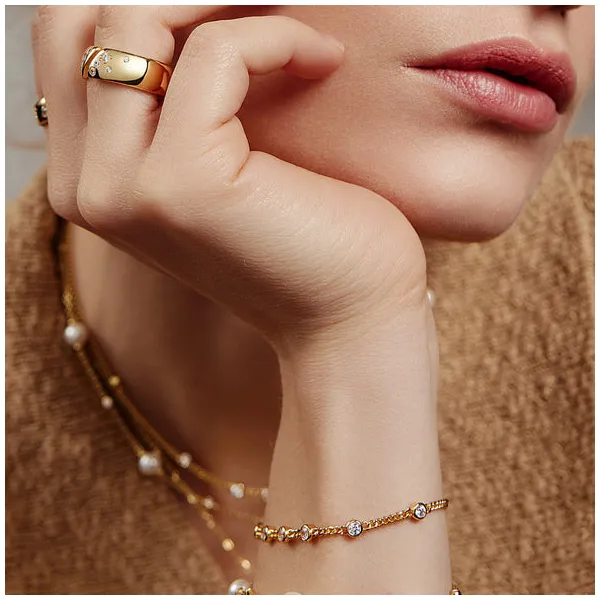 Gold Multi Station Round Stone Chain Bracelet Image 2 House of Silva Wooster, OH