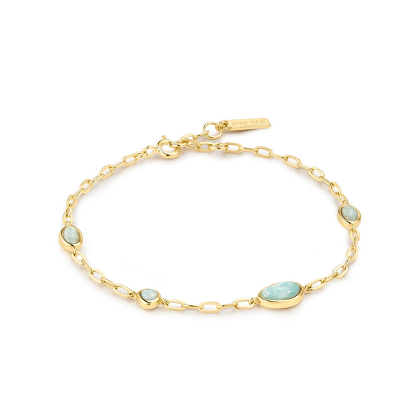 Gold Bezel Amazonite Organic Dome Pebble Station Bracelet House of Silva Wooster, OH