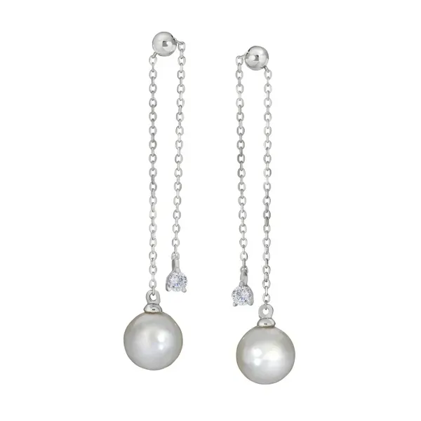 Simulated Diamond & Pearl Double Chain Drop Earrings House of Silva Wooster, OH