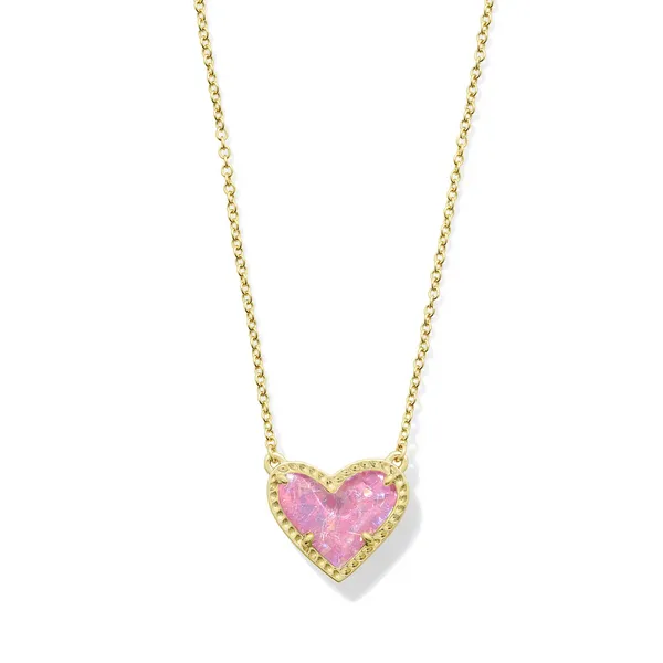 Ari Heart Gold Pendant Necklace in Pink Iridescent Glitter Glass by Kendra Scott House of Silva Wooster, OH