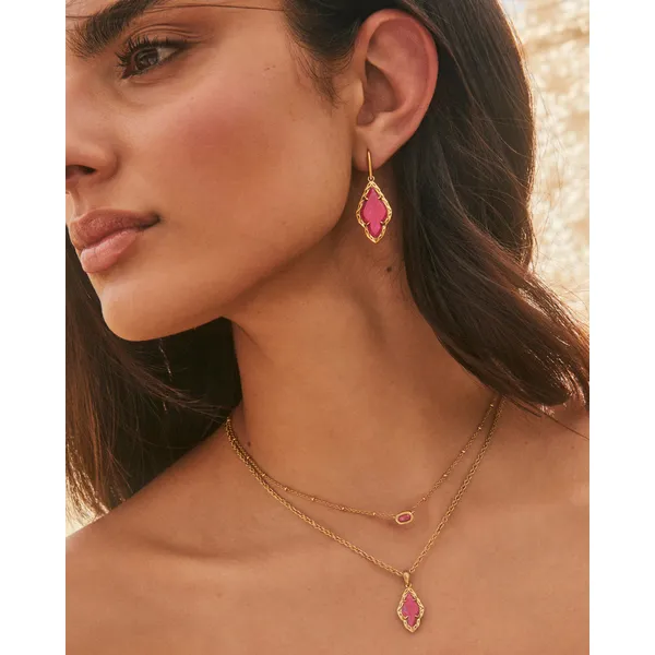 Mini Elisa Vintage Gold Satellite Necklace in Dark Fushia Variegated Magnesite by Kendra Scott Image 3 House of Silva Wooster, OH