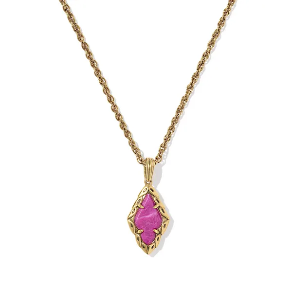 Adeline Vintage Gold Pendant in Dark Fuschia Variegated Magnesite by Kendra Scott House of Silva Wooster, OH