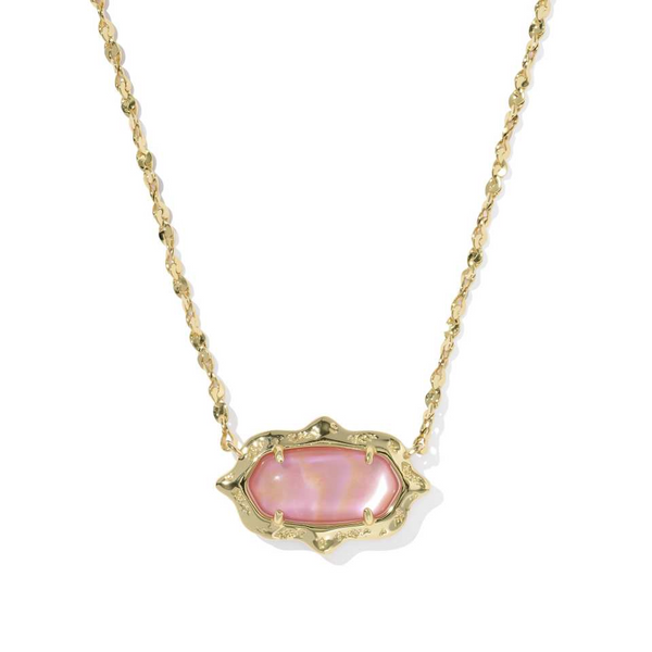 Elisa Scalloped Frame Necklace in Gold Light Pink Iridescent Abalone by Kendra Scott House of Silva Wooster, OH