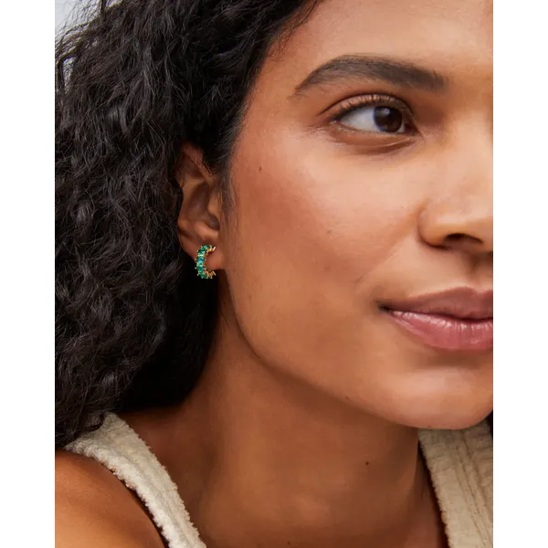 Cailin Gold Crystal Huggie Earrings in Green Crystal by Kendra Scott Image 2 House of Silva Wooster, OH