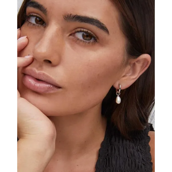 Willa Gold Pearl Huggie Earrings in White Pearl by Kendra Scott Image 3 House of Silva Wooster, OH