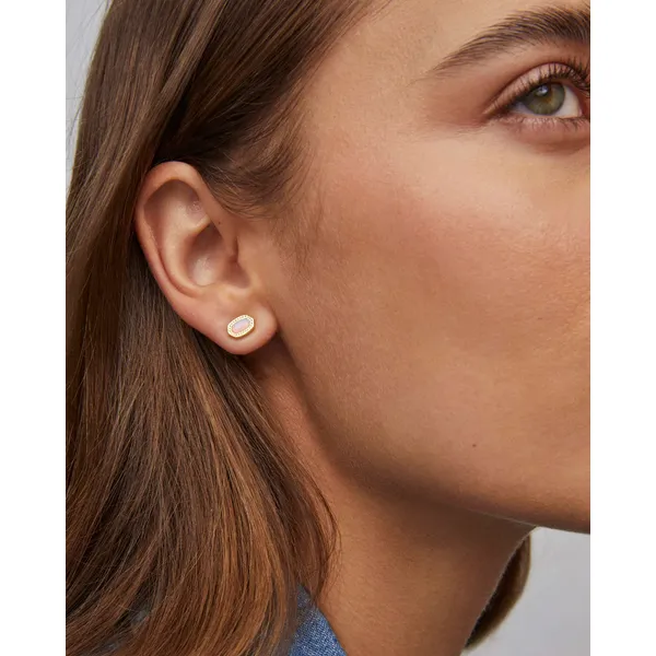 Mini Ellie Gold Stud Earrings in Pink Opalite Crystal by Kendra Scott Image 3 House of Silva Wooster, OH